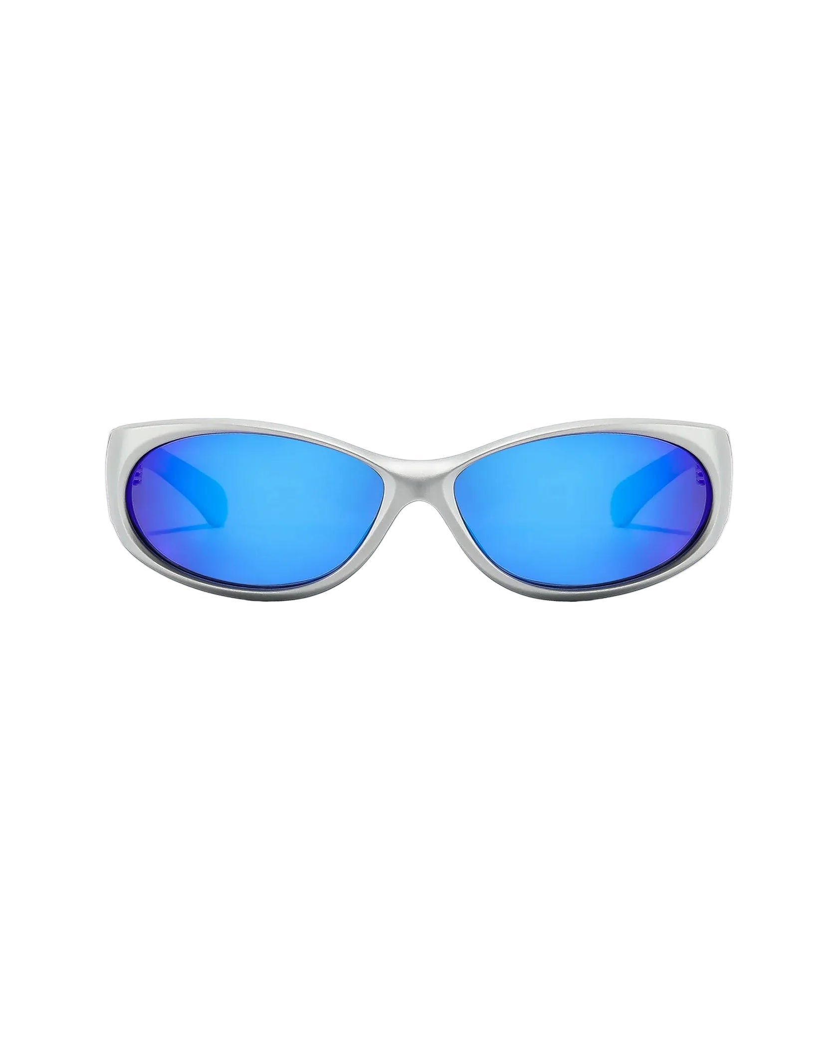 Ritual Vision Demon Speed Sunglasses in Matte Chrome / Blue Reflective Polarised 65 mm front view shed nine