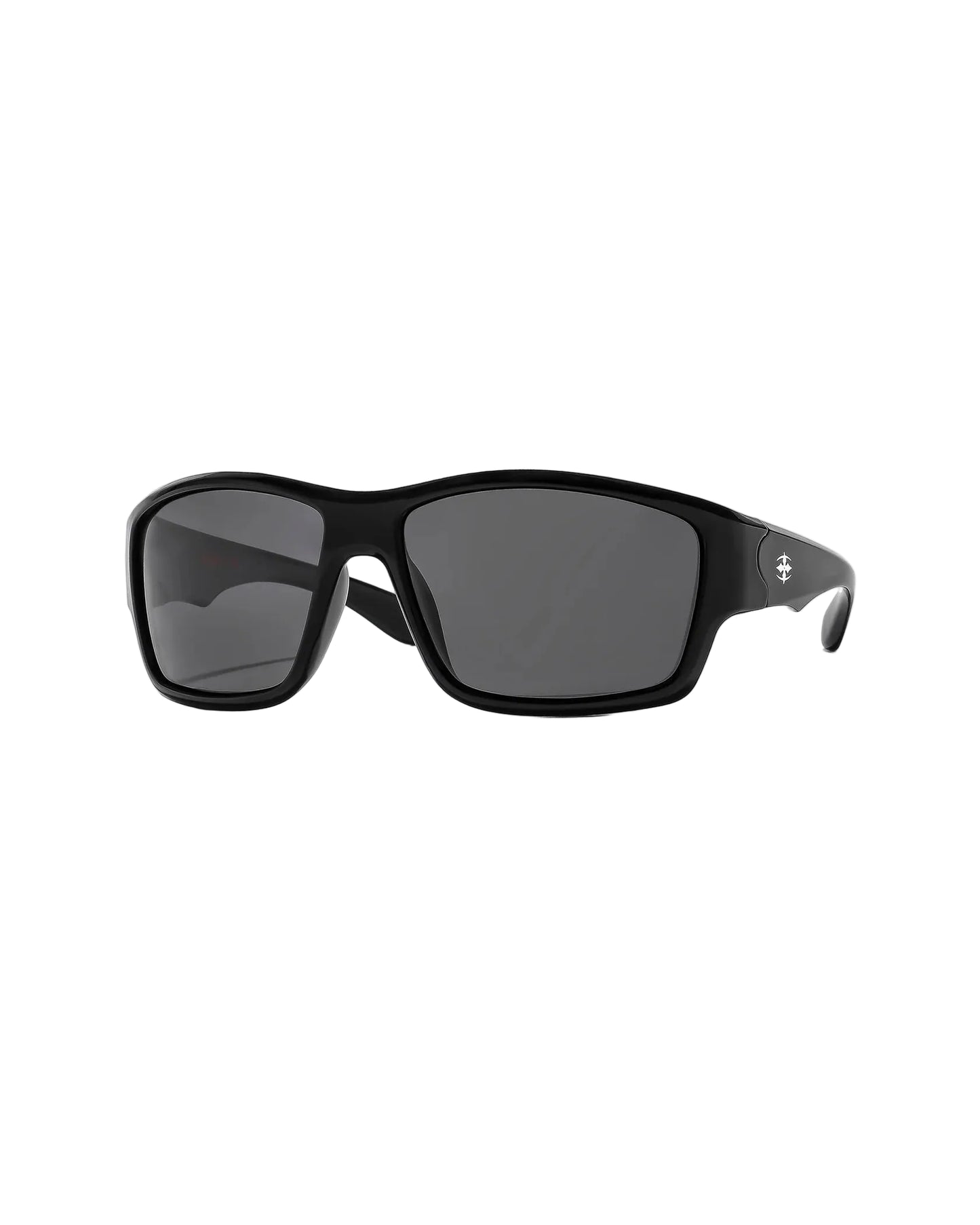 Angled view of Ritual Vision The Decline Sunglasses in Black / Black Polarised 63 mm shed nine
