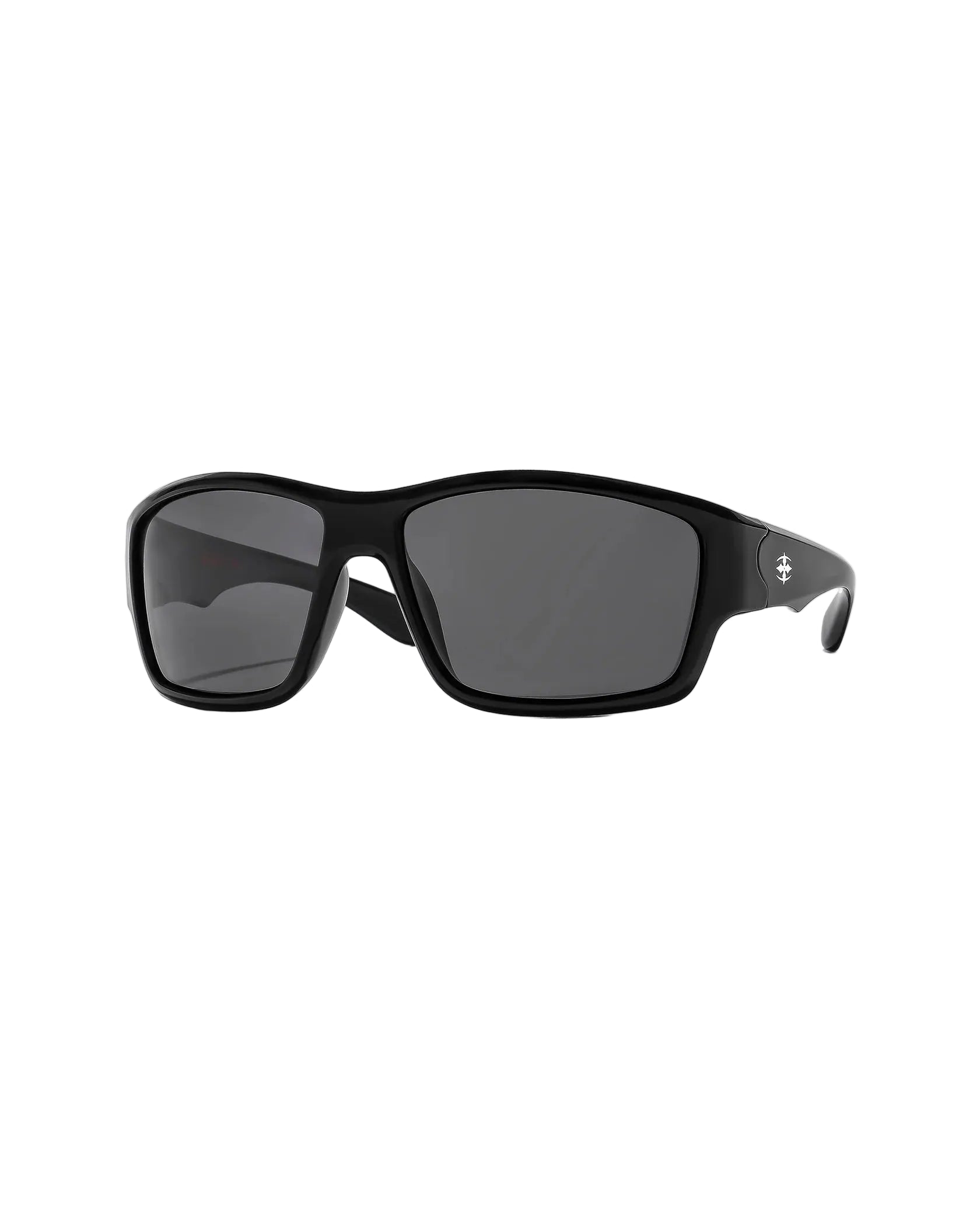 Angled view of Ritual Vision The Decline Sunglasses in Black / Black Polarised 63 mm shed nine