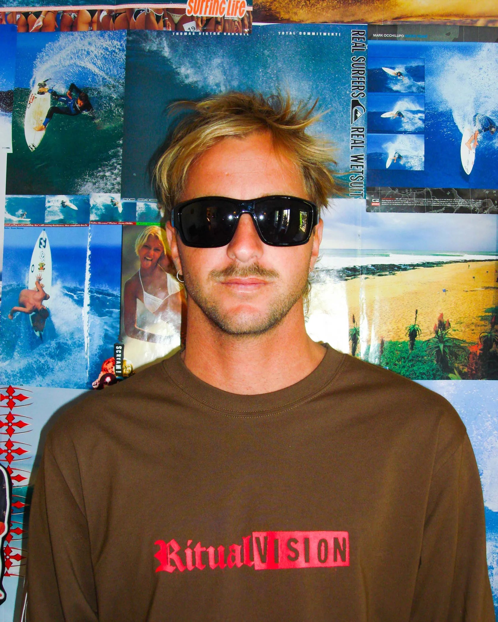Lifestyle portrait of model wearing Ritual Vision The Decline Sunglasses in Black / Black Polarised 63 mm shed nine