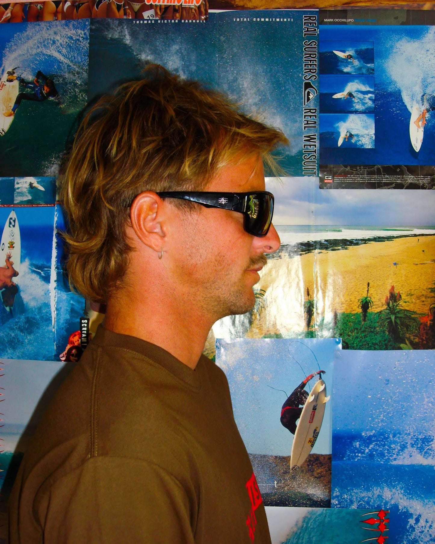 Profile view of model wearing Ritual Vision The Decline Sunglasses in Black / Black Polarised 63 mm shed nine