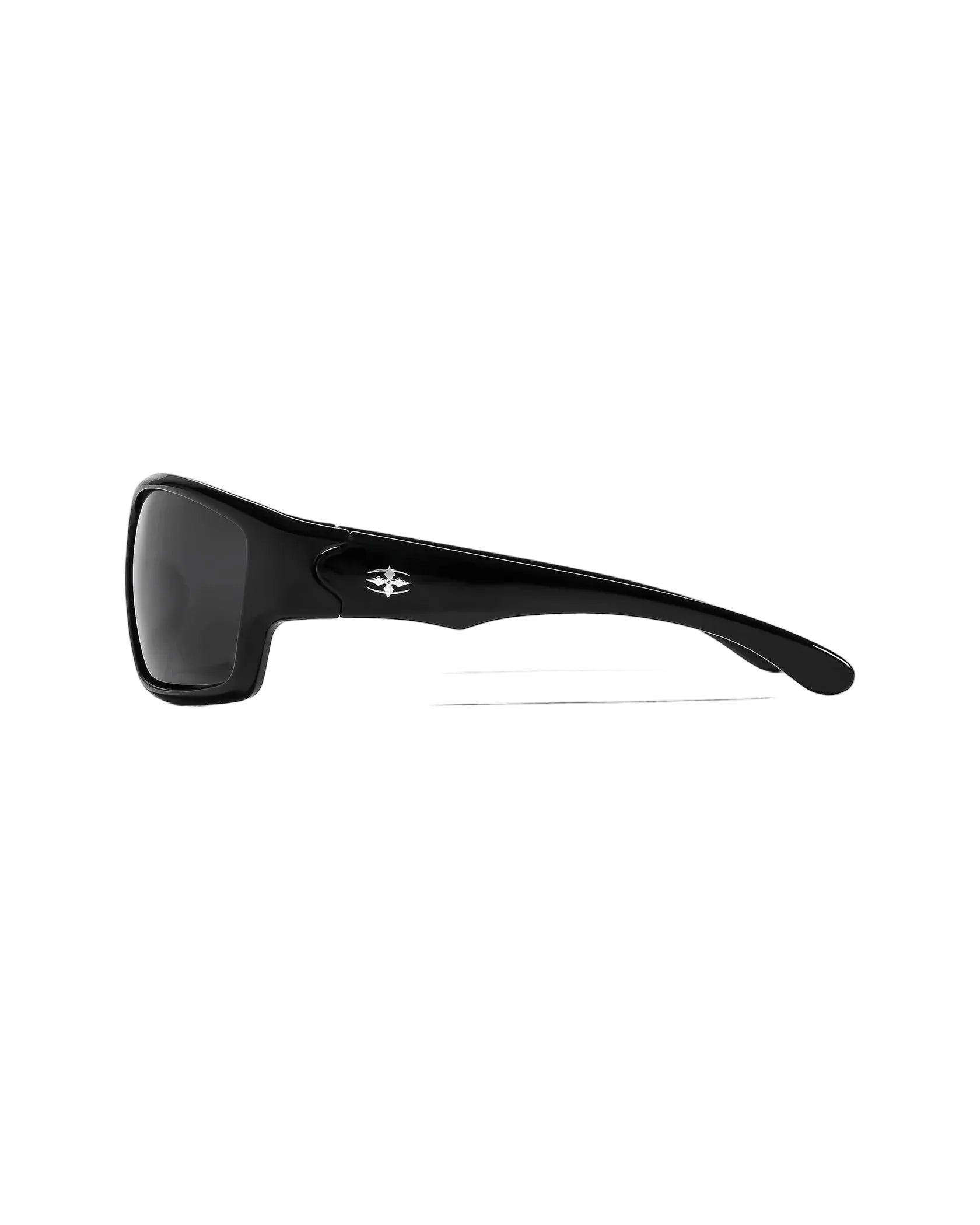 Side profile view of Ritual Vision The Decline Sunglasses in Black / Black Polarised 63 mm shed nine