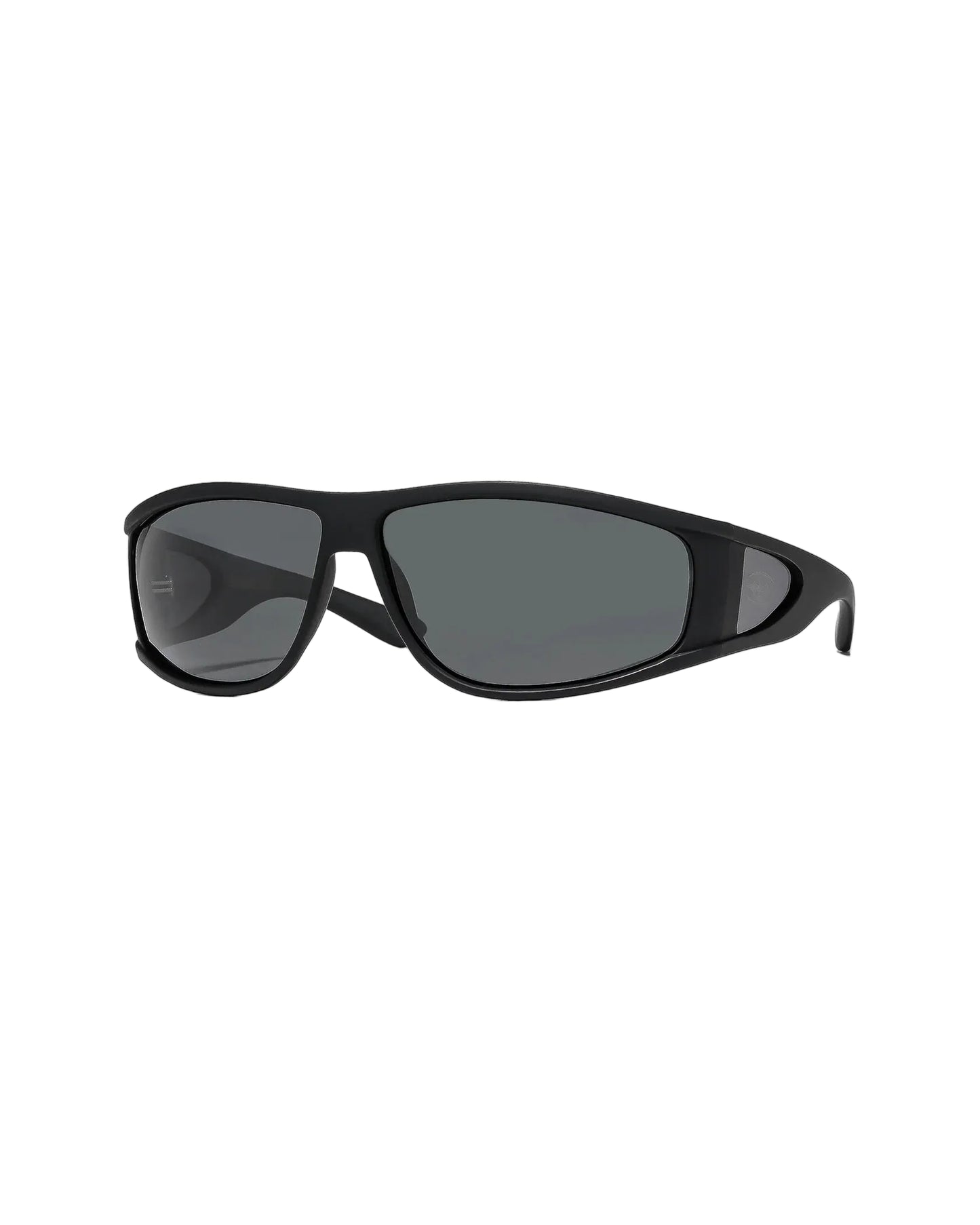 Angled view of Ritual Vision The Vacationer Sunglasses in Matte Black / Black Polarised shed nine