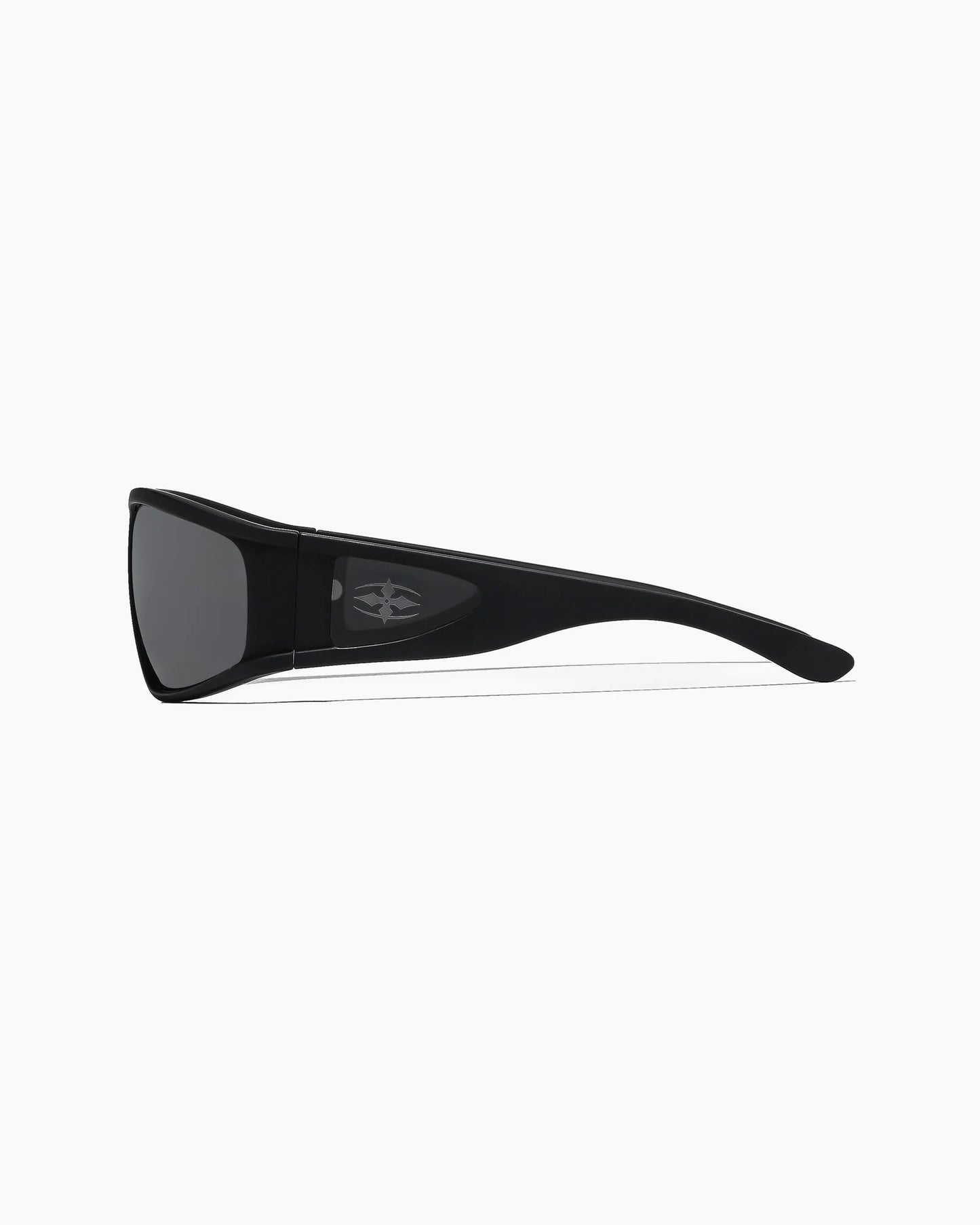 Side profile view of Ritual Vision The Vacationer Sunglasses in Matte Black / Black Polarised shed nine