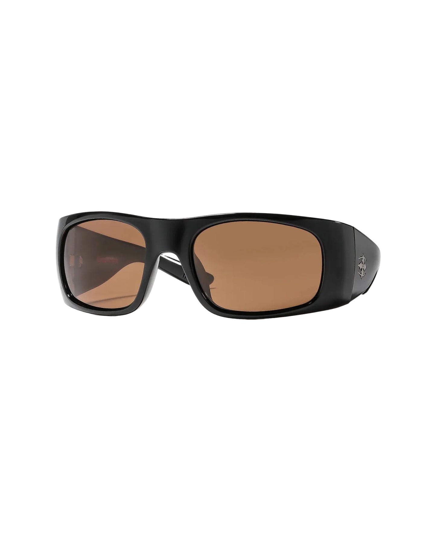 Angled view of Ritual Vision Transmitter Noa Sunglasses in Polished Black / Bronze Polarised shed nine
