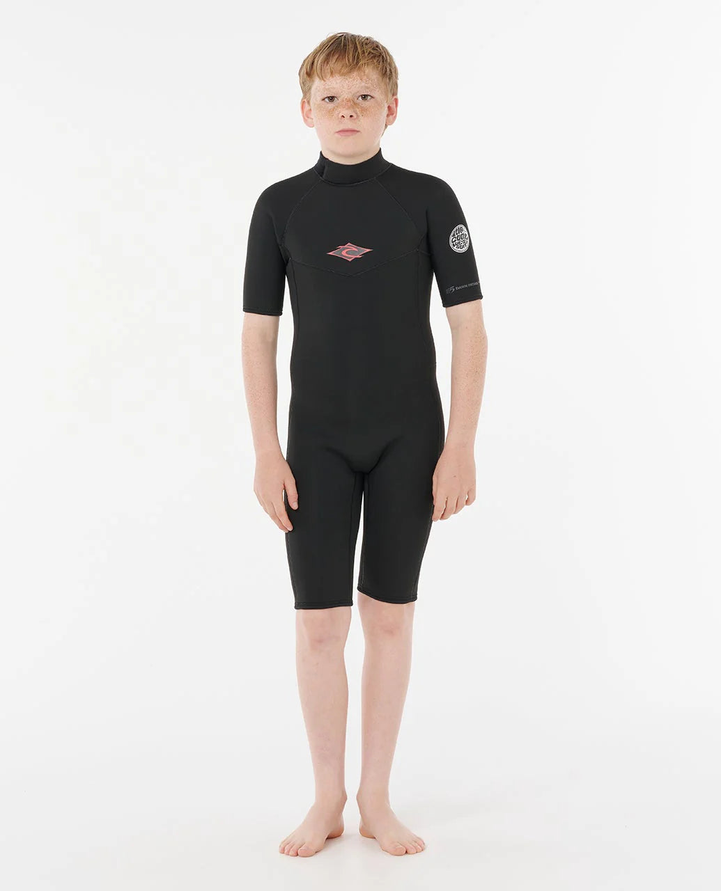 shed nine Child wearing a black wetsuit with a logo on a white background