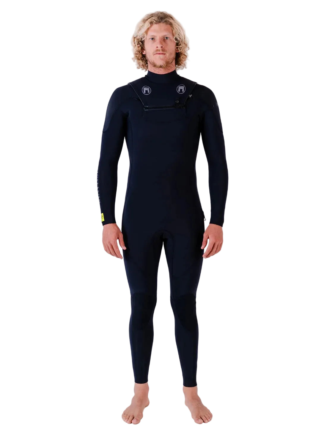 Man wearing a black wetsuit on a white background shed nine