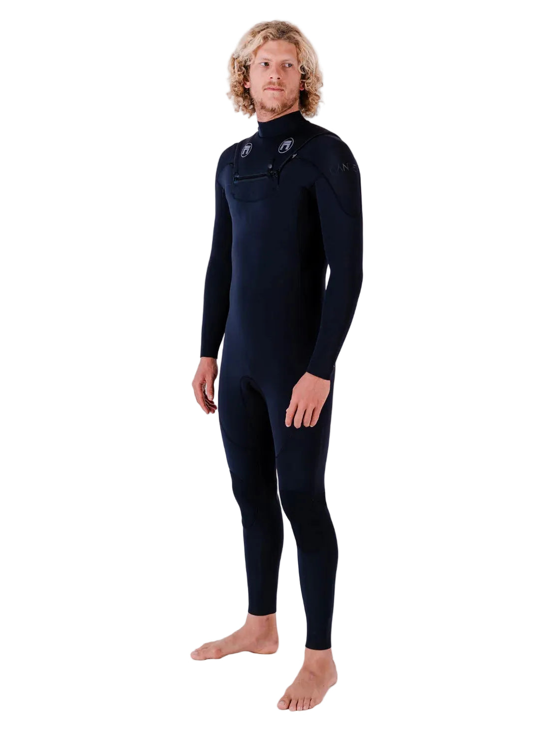 Man wearing a black wetsuit on a white background shed nine
