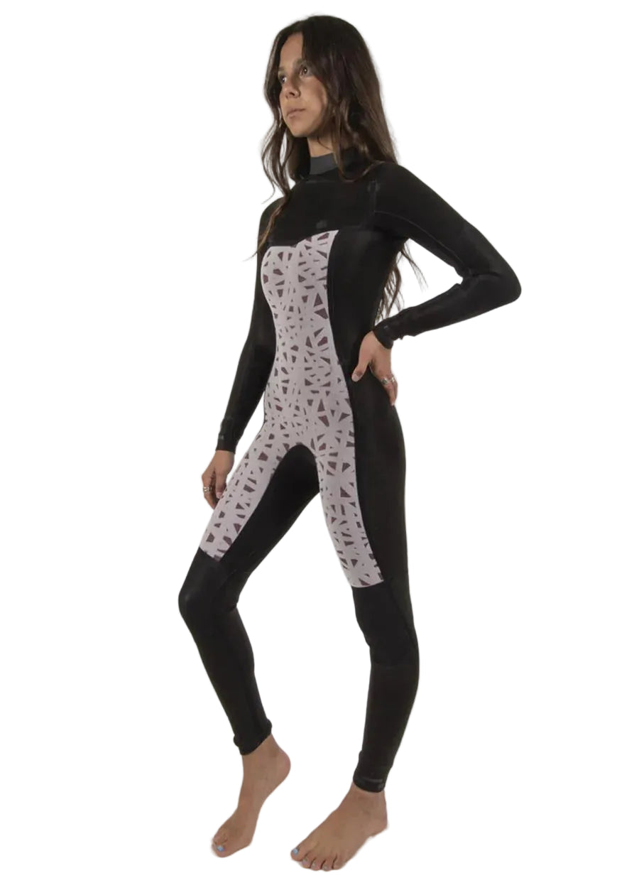 Person wearing a black and white patterned bodysuit on a white background shed nine