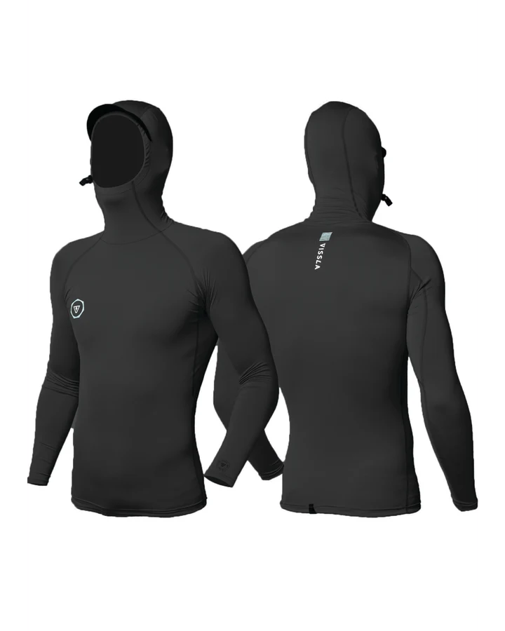 Black hooded jacket shown from front and back on a white background Shed Nine