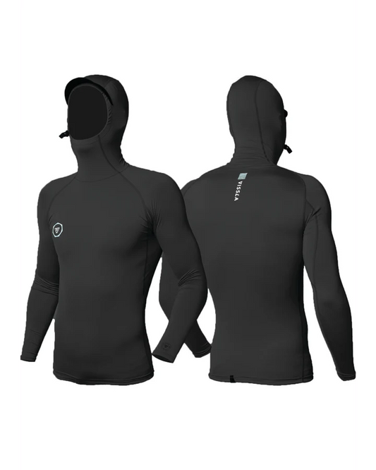 Black hooded jacket shown from front and back on a white background Shed Nine