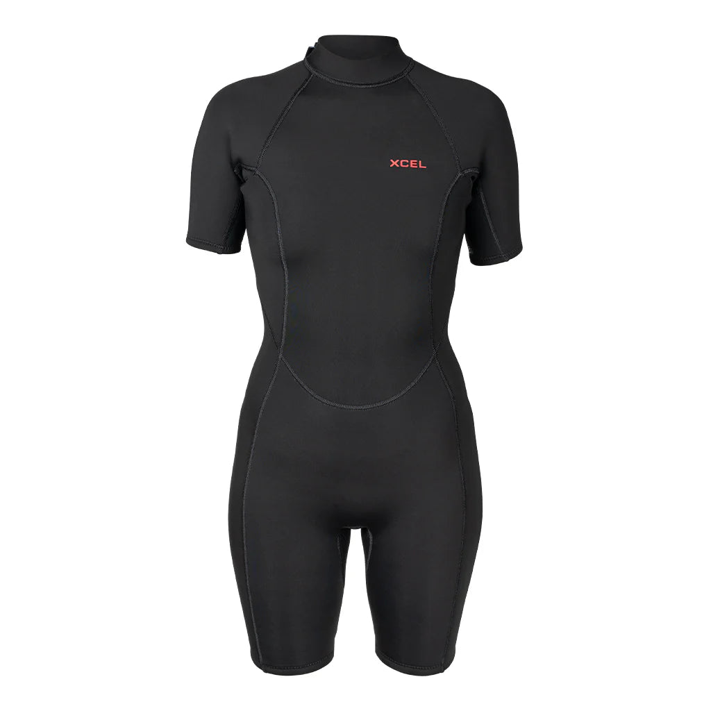 Black wetsuit with XCEL logo on a white background shed nine
