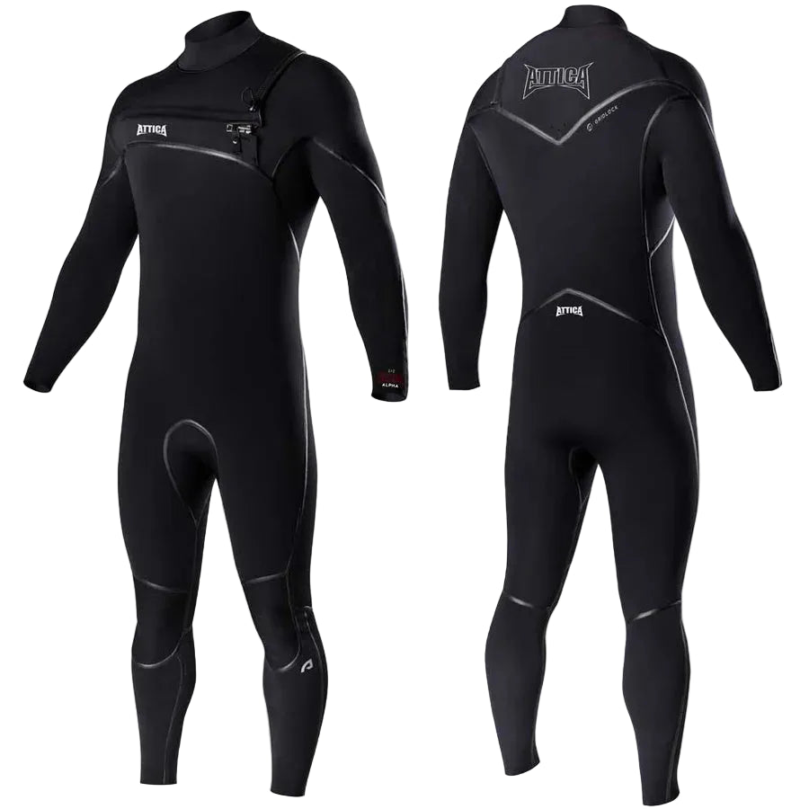 Black wetsuit shown from front and back on a white background shed nine 