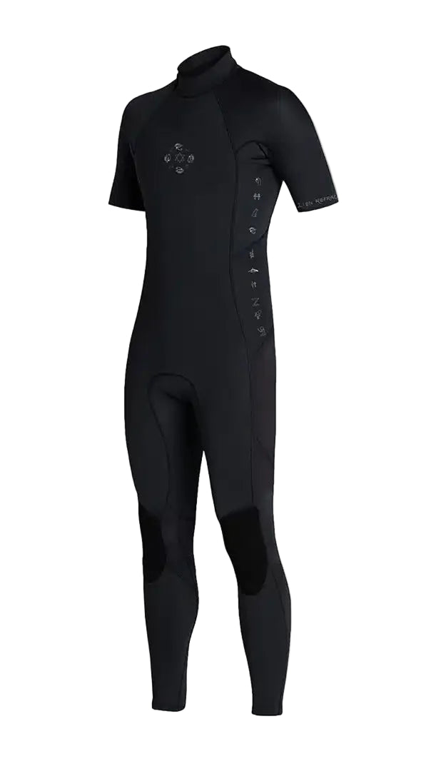Black wetsuit with short sleeves on a white background shed nine