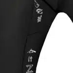 Black wetsuit with branding on a white background shed nine