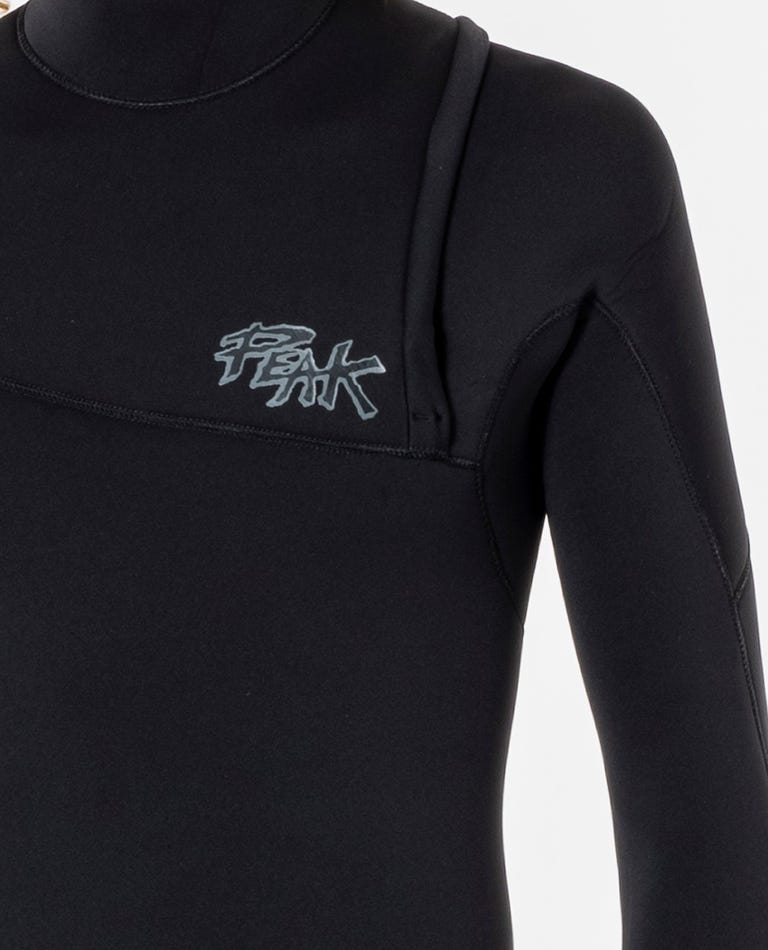 Black wetsuit with 'Peak' logo on a white background shed nine