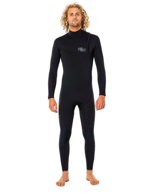 peak men’s black 3/2mm zip free steamer wetsuit front view shed nine