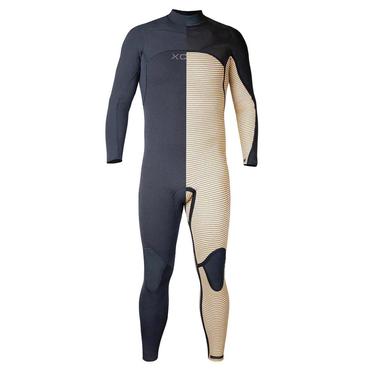 Wetsuit with black and beige pattern on a white background shed nine 