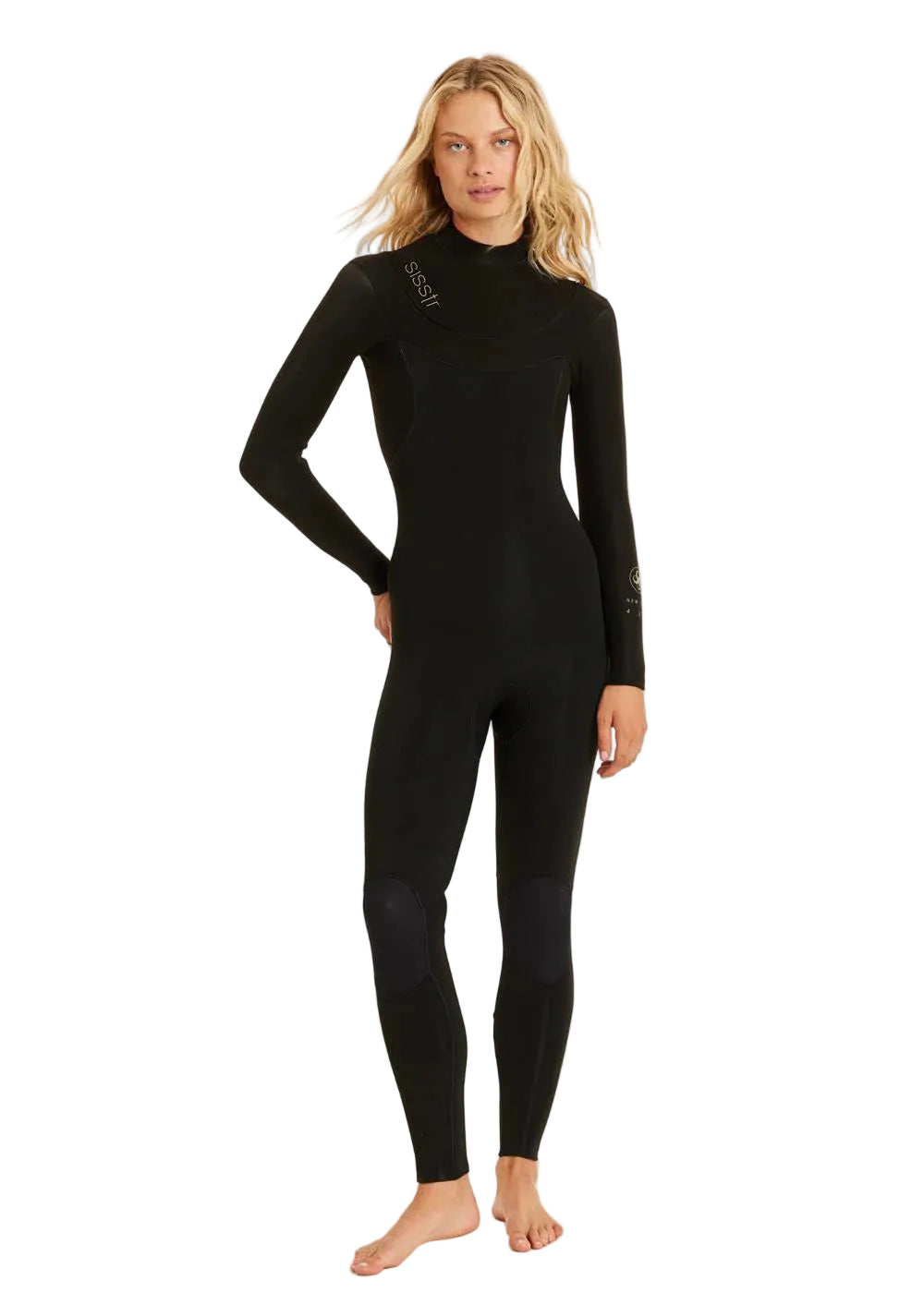 SISSTR New Seas 4/3 U-Zip Full Suit Wetsuit in black front view shed nine
