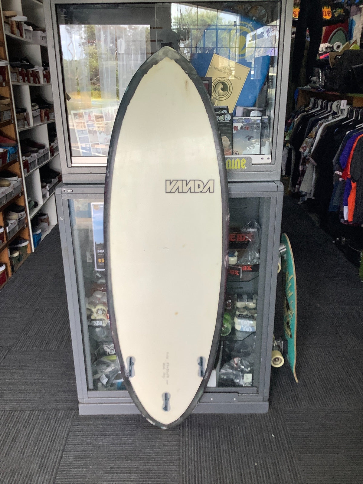 Used Vanda Pod surfboard underside