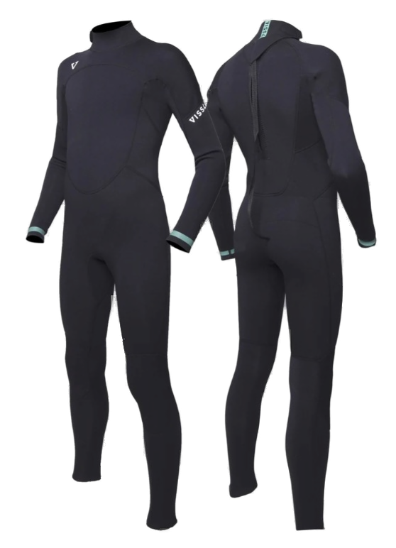 Vissla boys black 3/2mm back zip fullsuit wetsuit front and back view shed nine