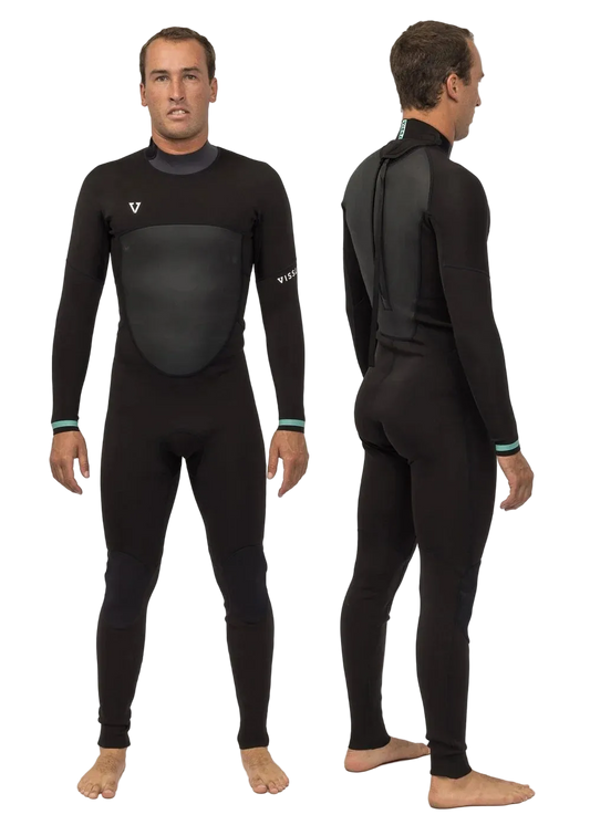 Vissla Men’s Easy Seas 3/2mm Back Zip Steamer Wetsuit in black front and back view shed nine