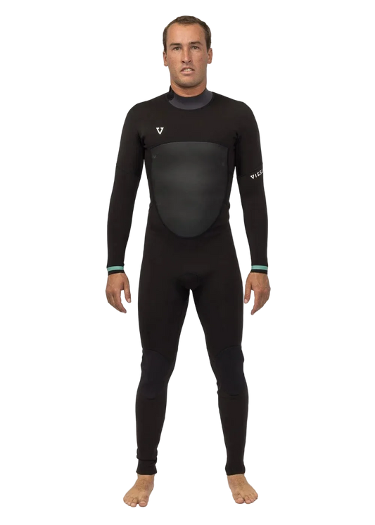 Front view of Vissla Men’s Easy Seas 3/2mm Back Zip Steamer Wetsuit in black shed nine