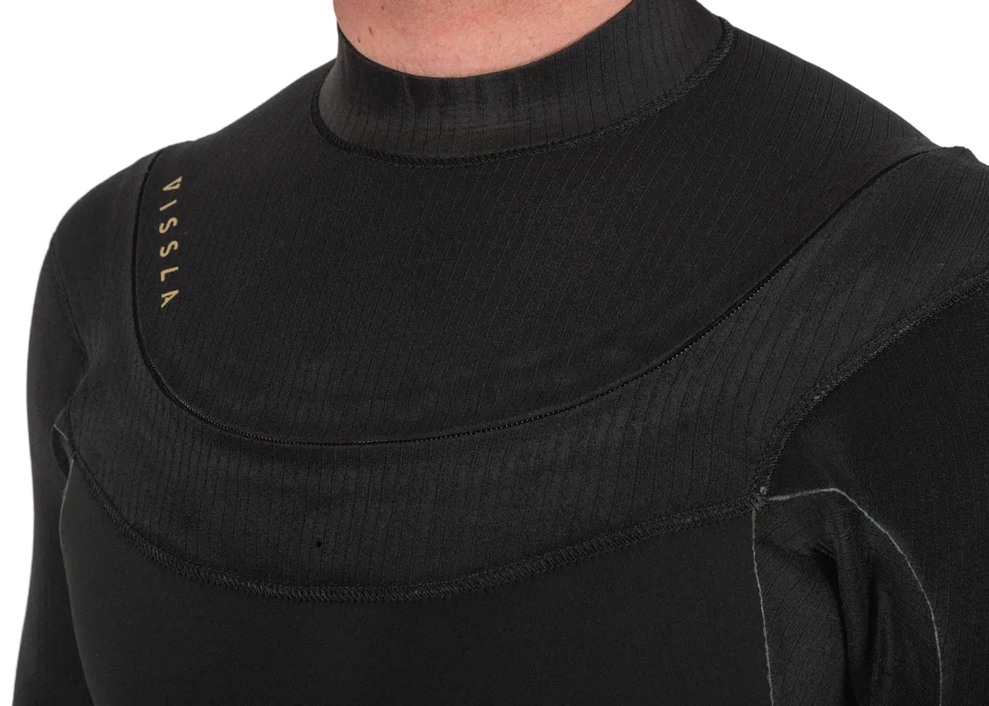 Neck detail on Vissla Men’s New Seas 3/2 U-Zip Steamer Wetsuit in Black 2 shed nine
