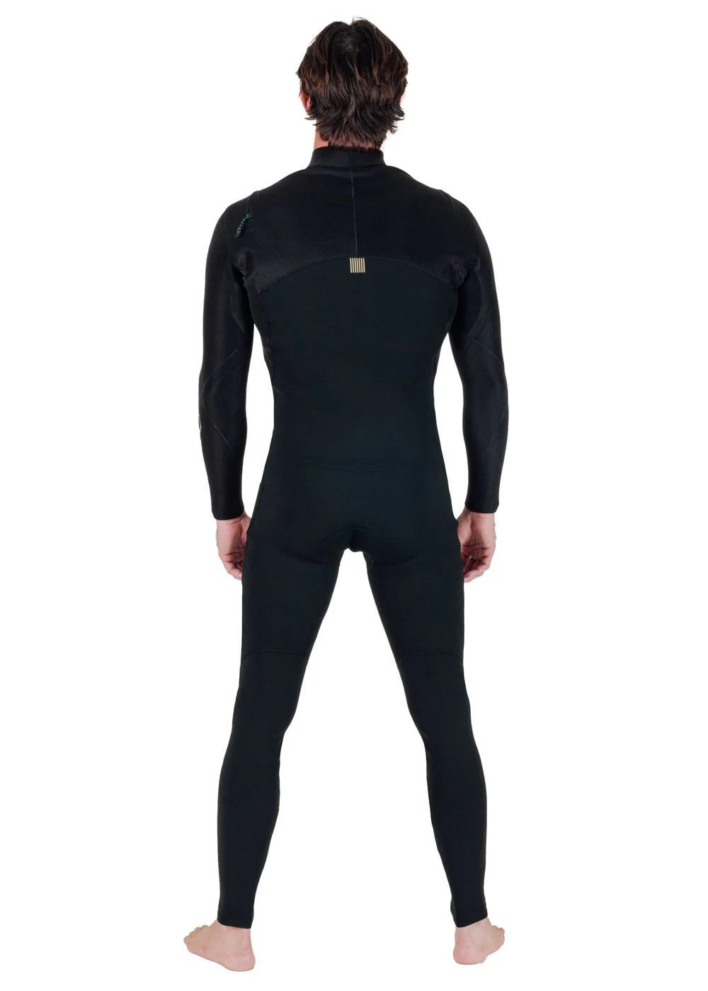 Back view of Vissla Men’s New Seas 4/3 U-Zip Steamer Wetsuit in Black 2 shed nine