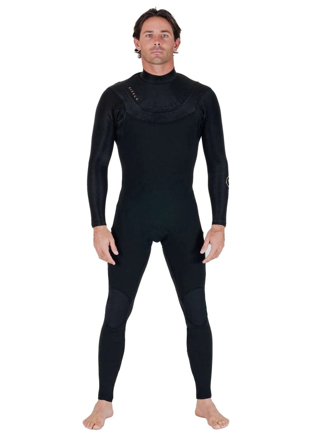 Vissla Men’s New Seas 4/3 U-Zip Steamer Wetsuit in Black 2 front view shed nine