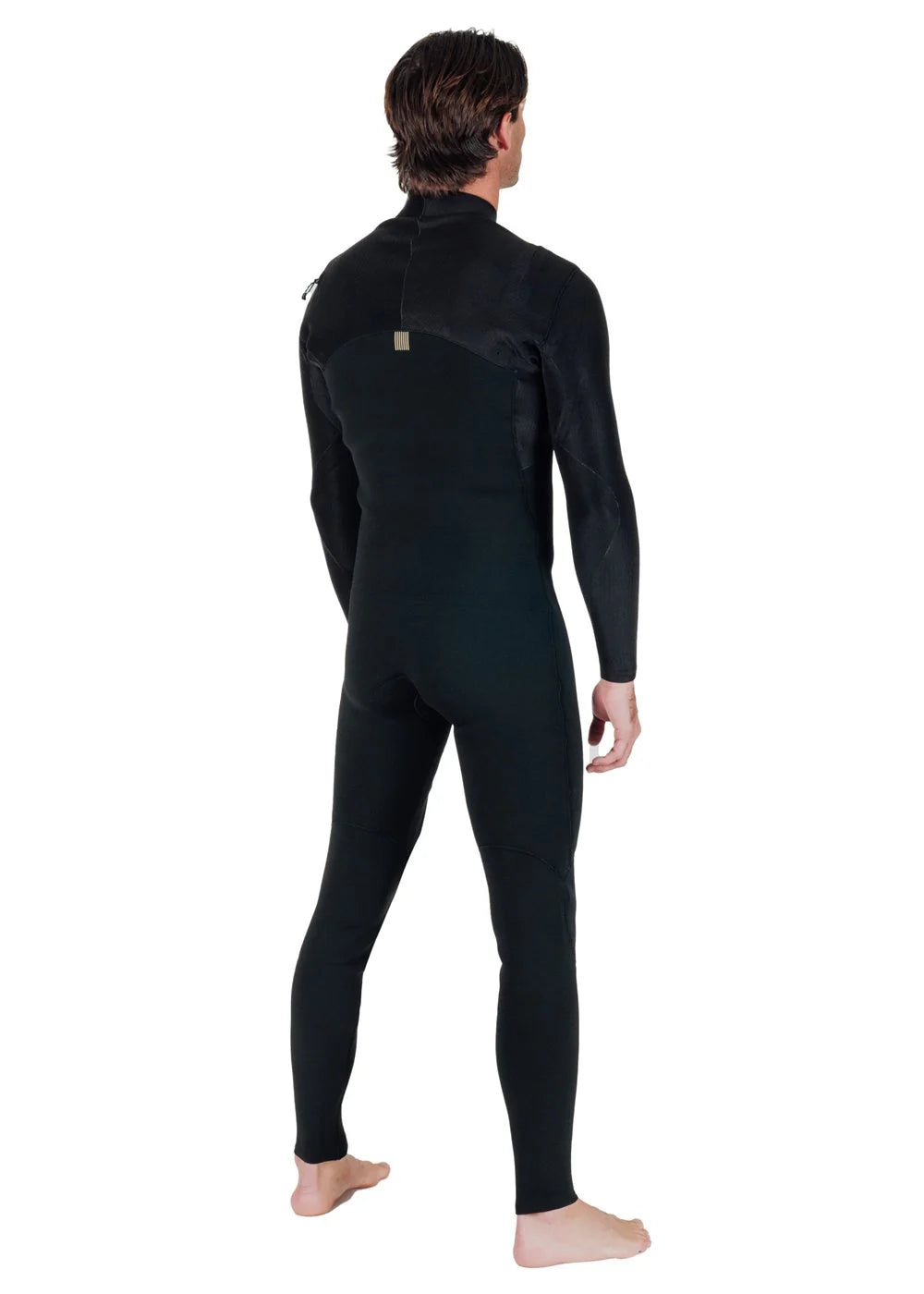Side back view of Vissla Men’s New Seas 4/3 U-Zip Steamer Wetsuit in Black 2 shed nine