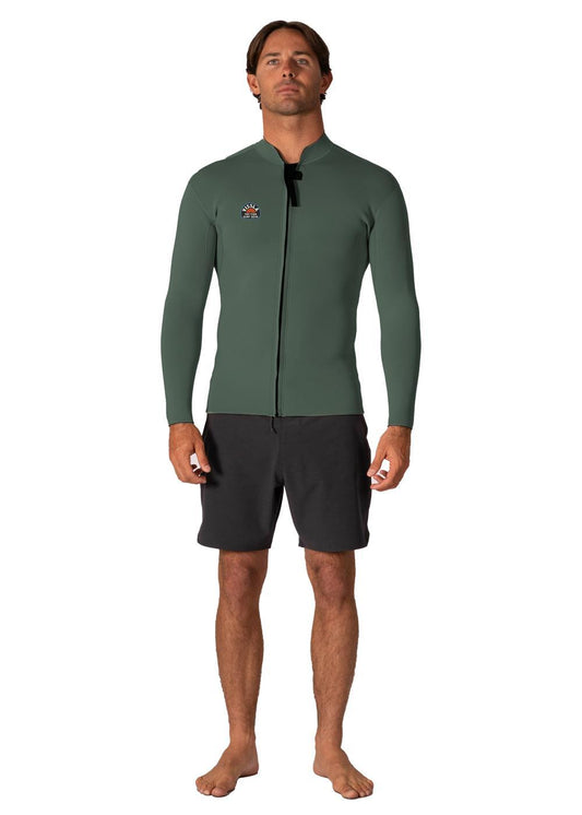 Vissla Solid Sets 2mm Front Zip Wetsuit Jacket in Army