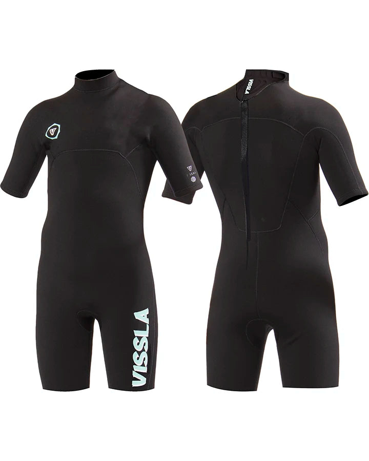 Black wetsuit with 'Vissla' branding on a white background shed nine