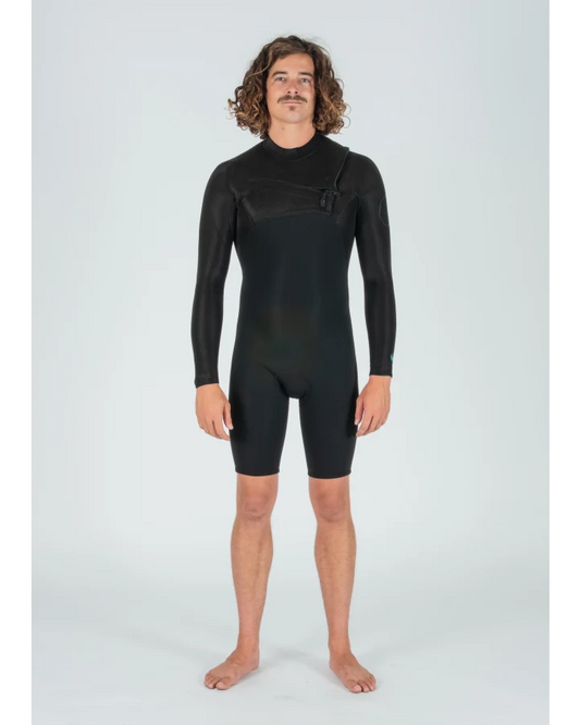 Person wearing a black wetsuit on a white background shed nine