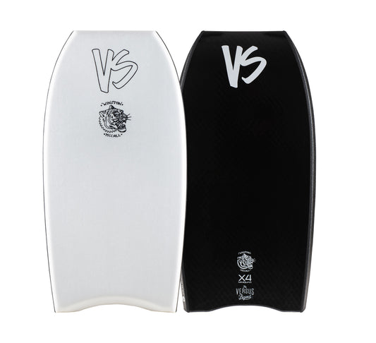 VS Winston McCall K19 X4 MiniQuad Bodyboard in White/Black, deck and underside views