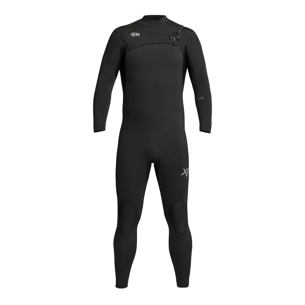 Xcel youth black 4/3mm chest zip steamer wetsuit front view shed nine