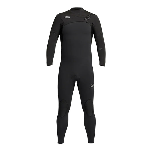 Xcel youth black 4/3mm chest zip steamer wetsuit front view shed nine