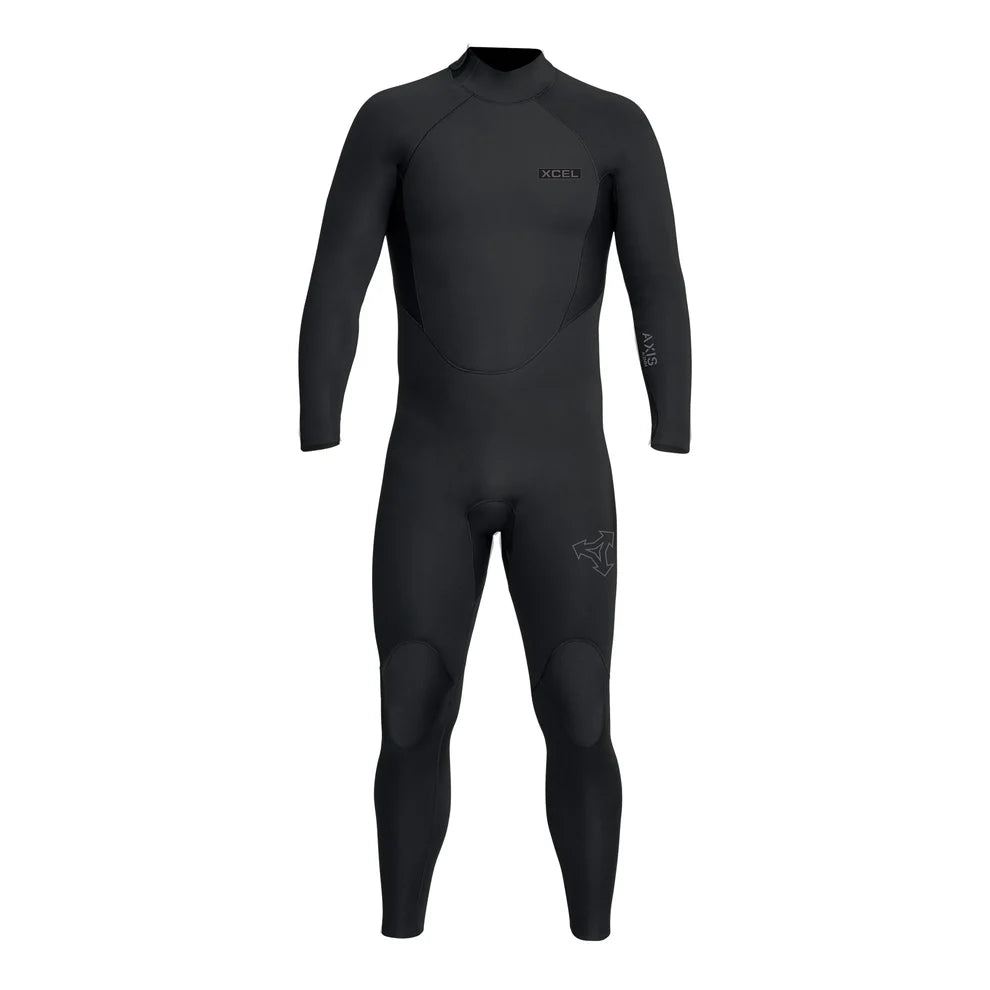 Back view of Xcel Axis 4/3mm back zip steamer wetsuit in black