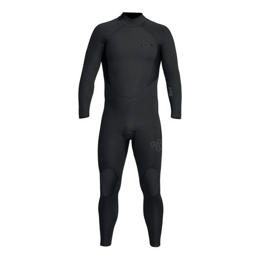Back view of Xcel Axis 4/3mm back zip steamer wetsuit in black