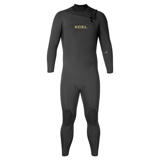 Xcel Men’s Comp 4/3mm Chest Zip Steamer Wetsuit in black front view shed nine