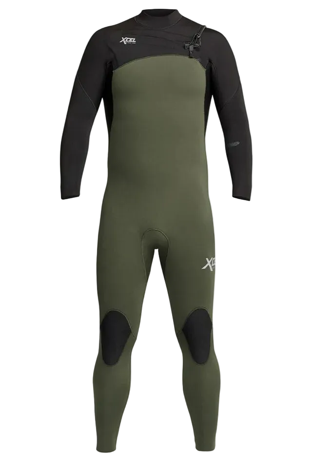 Xcel Men’s Comp 4/3mm Chest Zip Steamer Wetsuit in Dark Forest front view shed nine