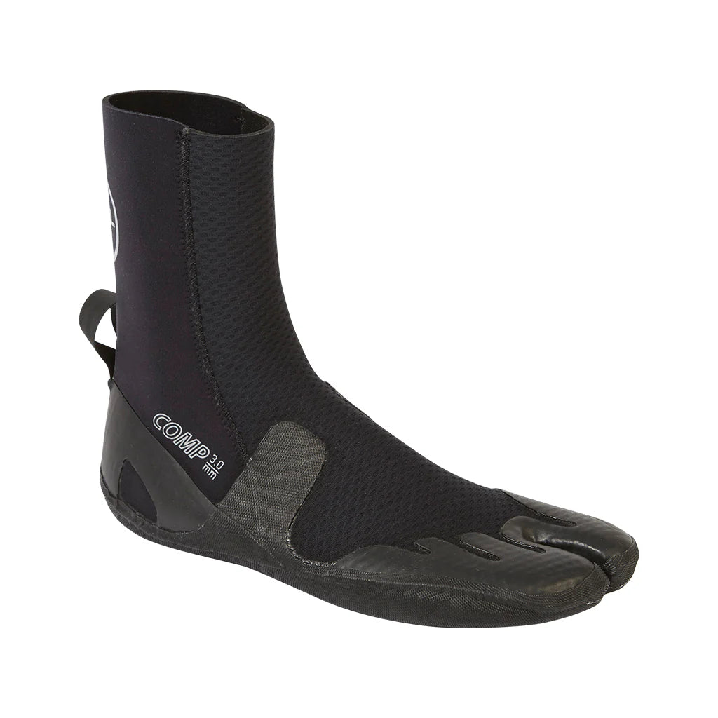 Xcel Comp split toe 3mm surf boot in black side view shed nine