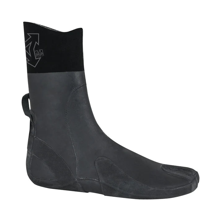 Xcel Comp X split toe 3mm surf boot in black side view shed nine