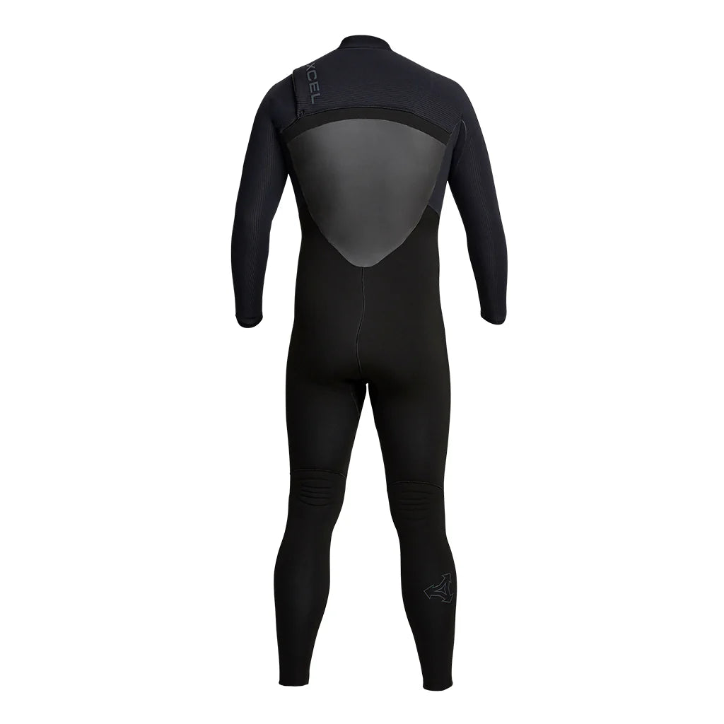 Back view of Xcel Men’s Drylock 3/2mm Chest Zip Steamer Wetsuit in black shed nine