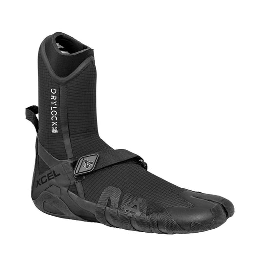 Xcel Drylock split toe 3mm surf boot in black side view shed nine