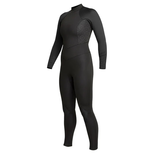 Back view of Xcel Women’s Axis 4/3mm back zip steamer wetsuit in Black/Black shed nine