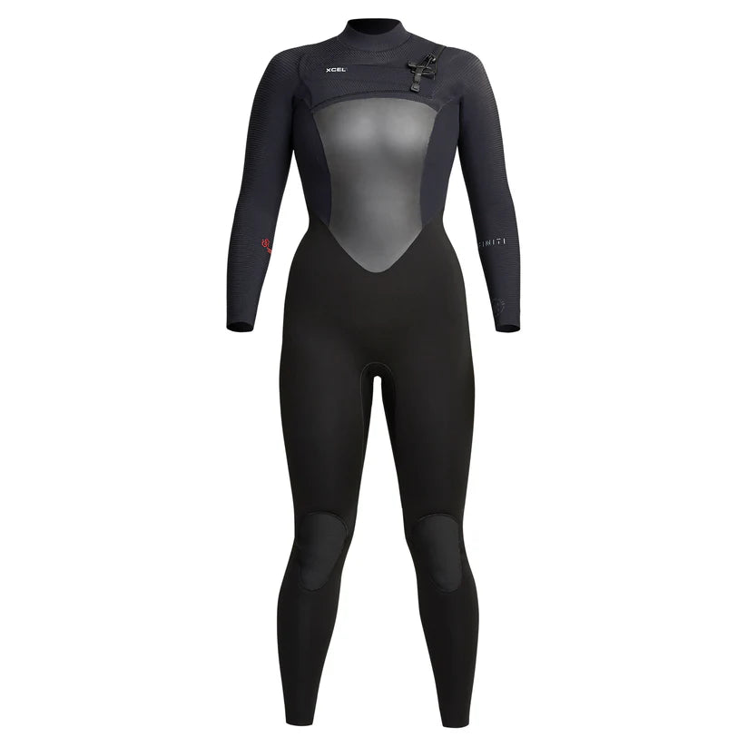 Xcel Women’s Infiniti Front Zip 4/3mm Full Wetsuit in black front view Shed Nine