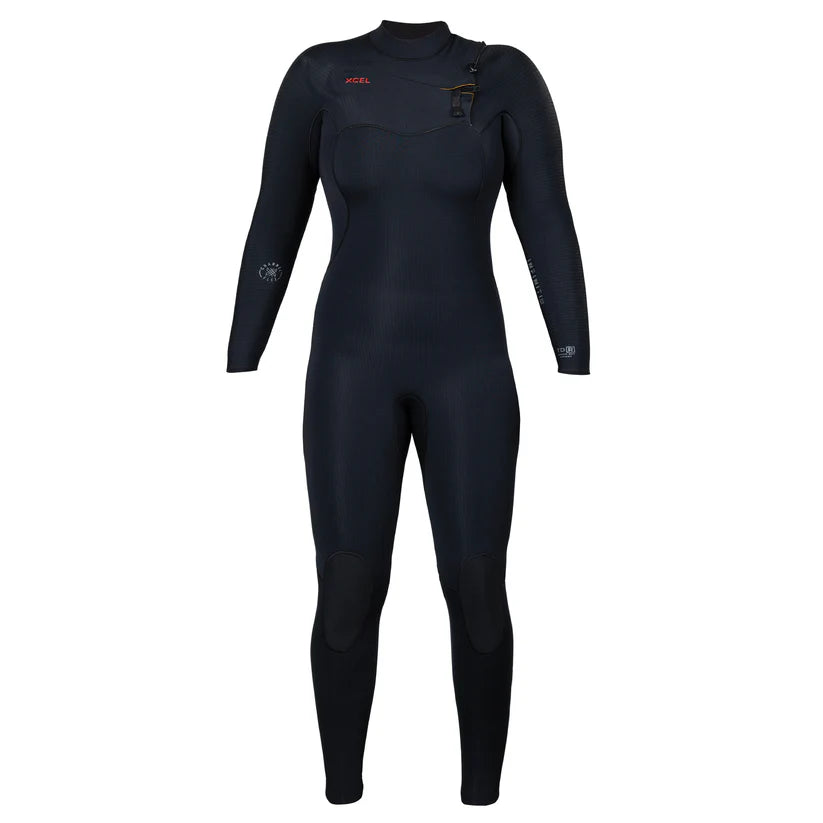 Xcel Women’s Infiniti Front Zip 4/3mm Full Wetsuit in black front view Shed Nine 2
