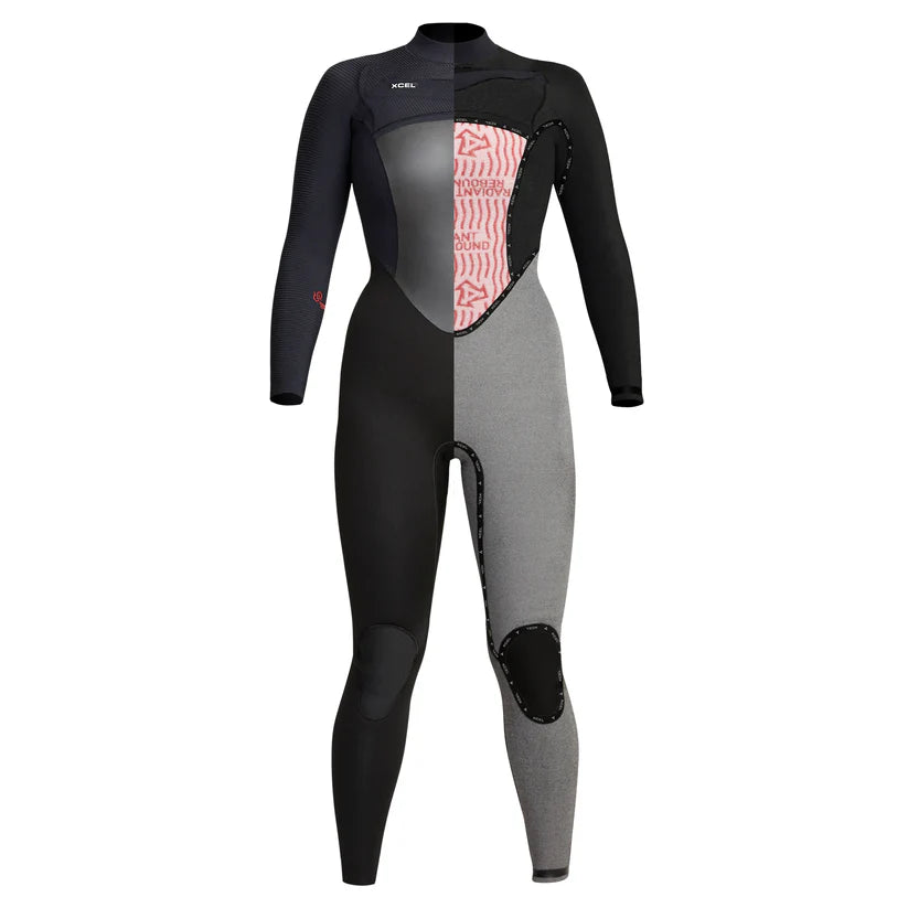Interior lining view of Xcel Women’s Infiniti Front Zip 4/3mm Full Wetsuit in black Shed Nine