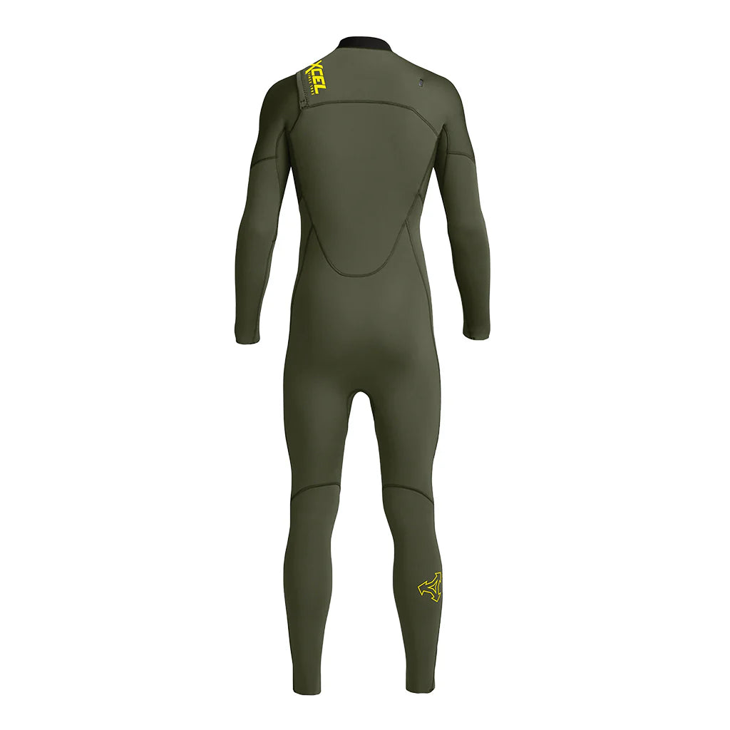Back view of Xcel Youth Comp 3/2mm Steamer Wetsuit in Dark Forest shed nine